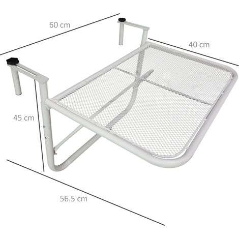 Table suspendue de balcon, hauteur réglable, carrée, table de jardin, métal, blanche, 60 x 56,5 x 45 cm, pour terrasse et jardin (1/5)
