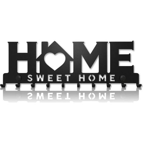Patère - Sweet Home - Porte-Clés Mural - 10 Crochets - Métal - Noir-Ywey (1/4)