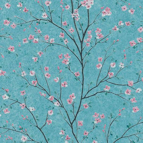 BRICOFLOR Papier peint japonais | Papier peint fleur de cerisier | Papier peint bleu motif - 10,05 x 0,53 m (1/5)
