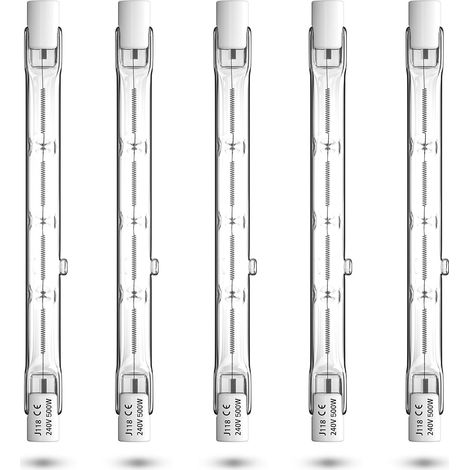 Ampoule halogène linéaire 500 W R7S 118 mm, J118, dimmable, ultraplate, blanc chaud, adaptée aux lampadaires, suspensions, lot de cinq (1/5)