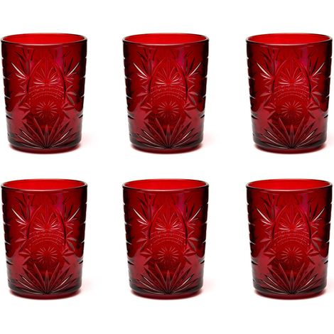 Color Tumbler Lot de 6 verres en verre décorés, multicolore, décor en relief, 350 ml, 8 x 10 cm (rouge foncé) (1/3)