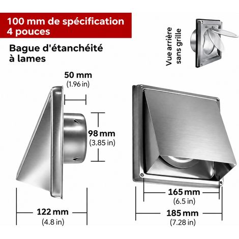 Grille d'aération murale carrée 100 mm 4 pouces avec clapet anti-retour en inox 304 100mm 4 réf 7713 19 × 18,5 × 12 cm 458 g – Livraison gratuite