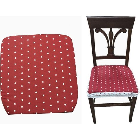 TRADE SHOP - 6 Copri Sedia Cuscini Rosso Cuori Fascia Elastico Sedie Imbottito Sfoderabile -