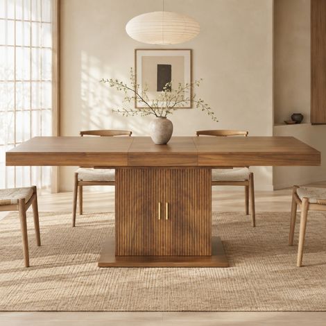 Mesa de comedor extensible 180x90x75,2 cm de MDF y metal marrón con almacenaje FloraGrace (1/5)