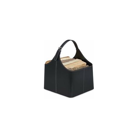Panier à bois, range-buches similicuir, porte-revues,accessoire cheminée, noir
