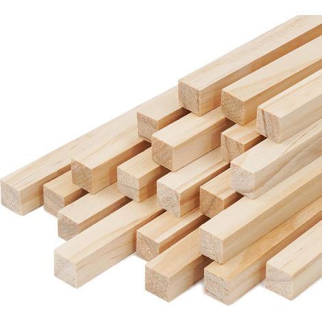 Lot de 20 chevilles carrées en bois - 10 x 300 mm - Pour l'artisanat, les bâtons en bois dur non finis, les bricolages, la décoration intérieure (10 mm) (1/5)
