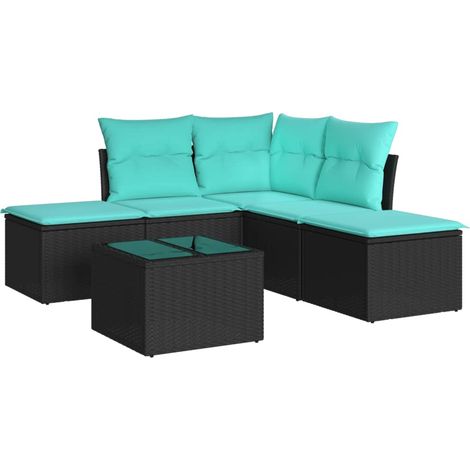 6 Piece Garden Sofa Set with Cushions Black Poly Rattan vidaXL (1/3)