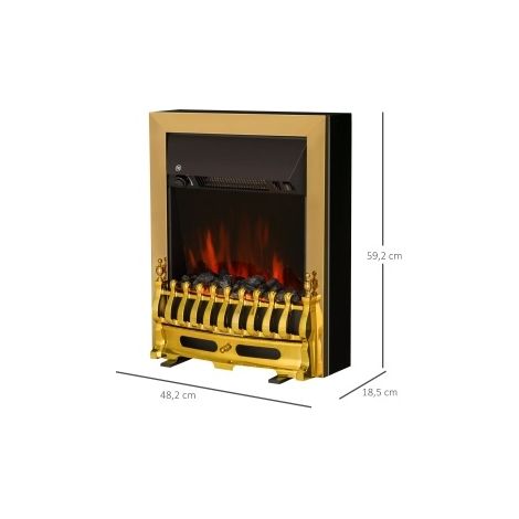 Cheminée électrique sur pied effet flamme 1000/2000 W, finition dorée vintage, chauffage d’ambiance jusqu’à 30 m², sécurité anti-surchauffe CHICFURN (1/5)