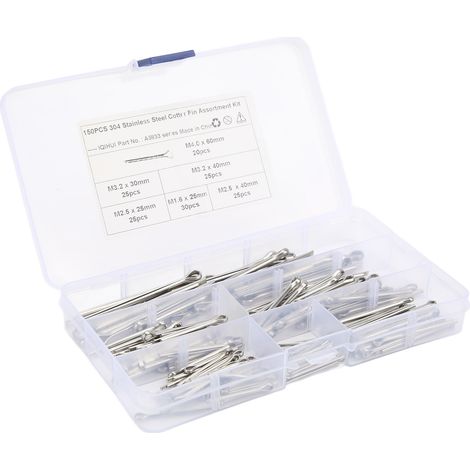 Kit de goupilles fendues en acier inoxydable, 6 tailles : M1,6x25, M2,5x25/40, M3,2x30/40, M4x60, pour réparations automobiles, camions, garages et ateliers (150 pièces/ensemble). (1/5)