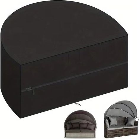 Housse de protection en tissu Oxford 210D imperméable et résistant aux UV en demi-cercle en rotin pour terrasse, canapé, salon, 205, 110, 80 cm, noir (1/5)