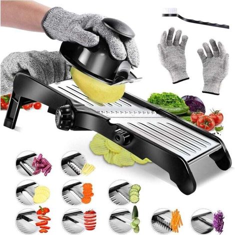 Mandoline Cuisine Professionnelle. Mandoline Inox avec Lame Tranchante en V. Mandoline Japonaise pour Tranche/Julienne. Mandoline Coupe-légumes Multifonctionnel de Différents Epaisseurs (1/4)