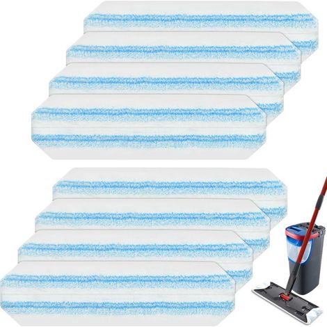 Recharge de balai en microfibre lavable et réutilisable, compatible avec le balai plat H2prO. Bleu, lot de 8. (1/5)