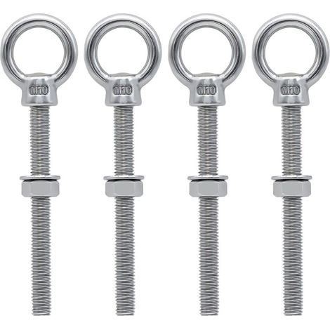 Boulons à oeil M10 x 100 mm Vis à Anneau M10 avec filetage métrique en acier inoxydable pour Fixation et Suspension, 4 pièces