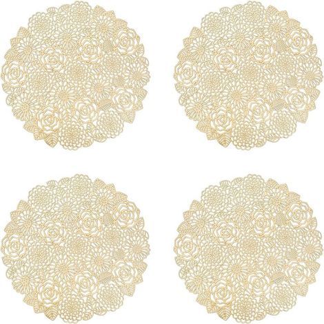 Lot de 4 Sets de Table, Or Rose Napperons Rond Set de Table Tapis de Table pour Table Salle à Manger Cuisine,napperons lavables (Or Rose, Style L, 38cm) (1/5)