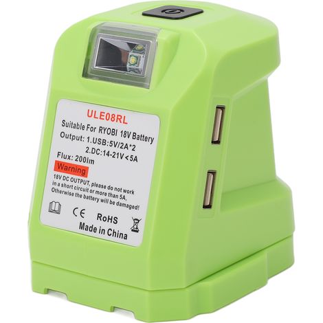 Convertisseur de batterie au Lithium 18V avec projecteur 5V 2A, adaptateur d'outil électrique à double sortie USB
