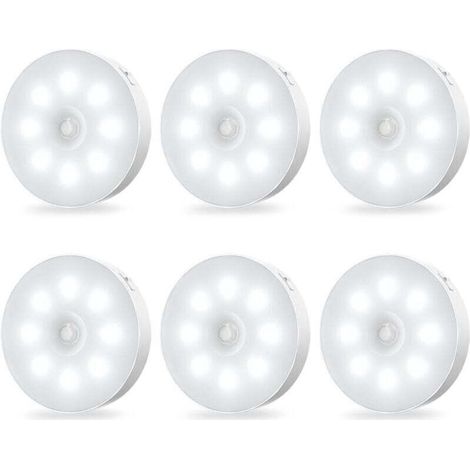 Bewegungsaktivierte Schrankleuchten – Wiederaufladbare, selbstklebende LED-Nachtlichter mit Sensor, 6er-Packung mit konstanter Helligkeit