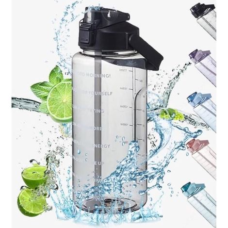 Botella de agua de 2 litros con color degradado, asa, impermeable, ideal para senderismo, deportes y fitness (negra). (1/5)