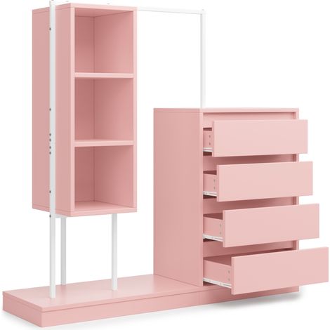 Armoire penderie avec tiroirs et barres de suspension rose et blanc 140 x 40 x 135 cm (1/5)