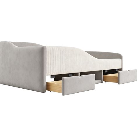 Cama infantil acolchada 90 x 190 cm con 2 cajones, barrera de seguridad y terciopelo gris (1/5)