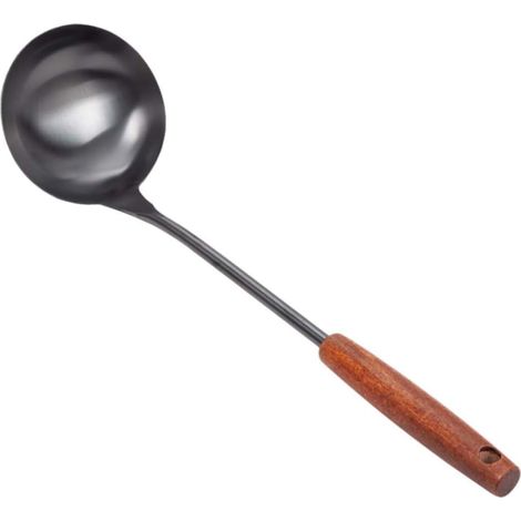 Louche soupe inox manche bois antidérapant, résistante chaleur, avec accroche pour rangement facile (1/5)