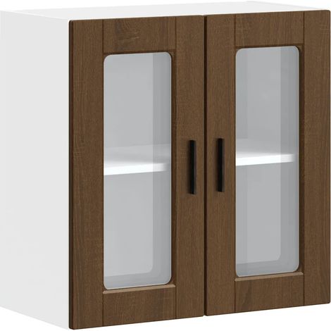 Armario de pared para cocina puerta de cristal 60 x 31 x 60 cm gran espacio de almacenamiento estilo roble de madera marrón 020050429 (1/5)