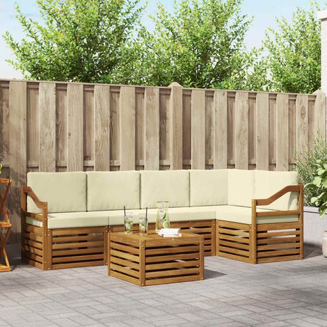 Ecksofa Set mit Kissen 6 pcs Natur und Creme Massivholz Akazie (1/5)