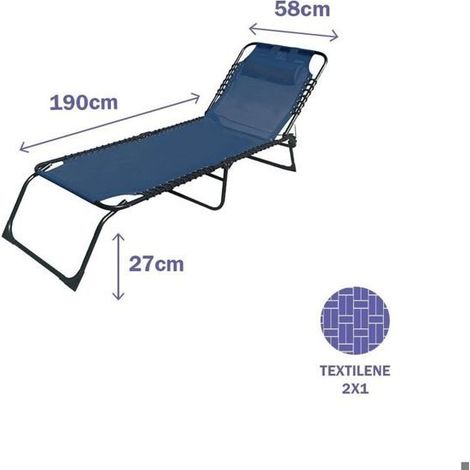 Liegestuhl - MARBUENO - 190 x 27 x 58 cm - Blau - Außenbereich - Quadratische Form
