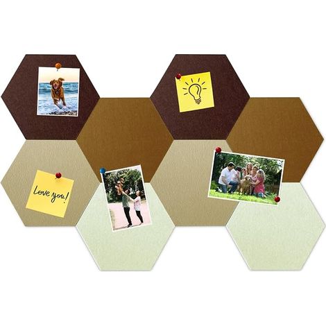 8 Pcs Hexagonal Felt Cork Tiles Self Adhesive Bulletin Board Office School Home Wall Decor Stickers Memo Photos Brown Gradient (1/5)