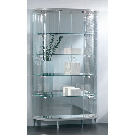 Vetrina Semiovale in Cristallo Temperato 4 Ripiani (112x38X190) Colore Silver (1/2)