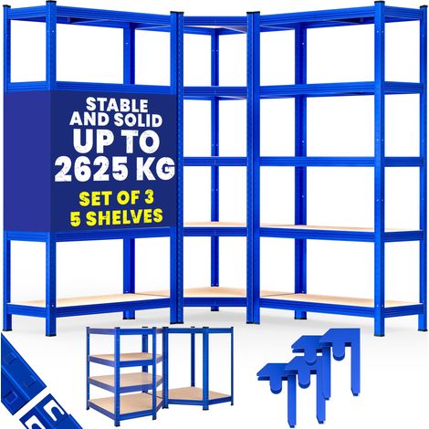 MONZANA® Heavy Duty Corner Shelving Unit Set of 3  15 MDF Panels  Garage Basement Racking Storage  Workshop Shelves  2x 180x90x40cm  1x 180x70x40cm  2625KG Load Capacity  Blau (de) (1/9)