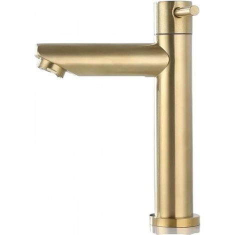 Robinet de lavabo en or brossé, robinet d'eau froide simple en acier inoxydable, robinet de lavabo cascade pour salle de bain, accessoires (or court) (1/5)