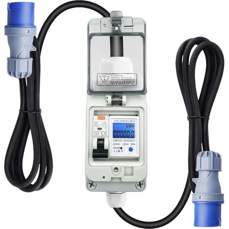 Compteur d'électricité numérique mobile 230 V 16 A, compteur d'énergie, prise avec dispositif différentiel résiduel, sous-compteur avec boîtier IP67 (1/5)