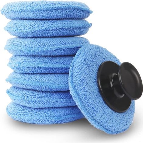 Microfiber Car Polishing Pads, 8Pcs Reusable Wax Applicators, Car Polishing Pads with Handle for Cleaning Automotive Glass, Metal, Home Workshop