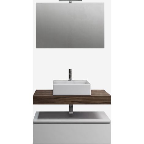 Set bagno completo con lavabo ceramica e specchio reversibile Astra - Noce