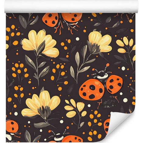 Papel pintado de mariquitas color burdeos para salón y dormitorio, 50x1000 cm. (1/5)