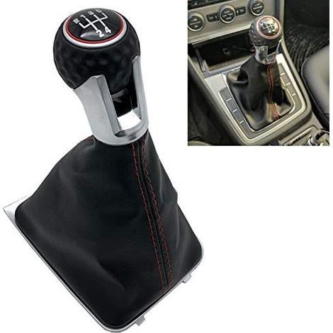 Pommeau de levier de vitesse LHD 5 6 vitesses en cuir anti-poussière pour VW Golf 7 Mk7 GTI GTD 2013 2014 2015 2016 2017 2018 (6 vitesses) (1/5)