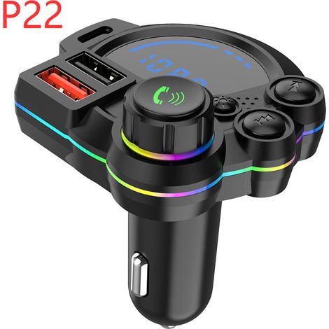 Kit mains libres Bluetooth MP3 P22 pour voiture, émetteur FM, charge rapide double QC3.0 + PD 20 W – Livré dans un coffret couleur (1/3)