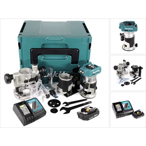 Makita DRT 50 RA1J X2 Akku Multifunktionsfräse 18 V Brushless + 1x Akku 2,0 + Ladegerät + Fräsmodule + Makpac