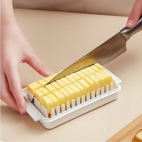 ONF3 - Burriera - Contenitore per formaggi - Coperchio trasparente - Bianco - Affettatrice per burro - Per frigorifero - 16,5 x 9,5 x 5 cm (1/5)
