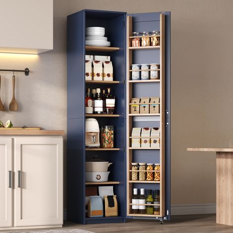Armario alto de cocina azul MDF con baldas ajustables y estantes en puerta 40 x 40 x 183 cm (1/5)