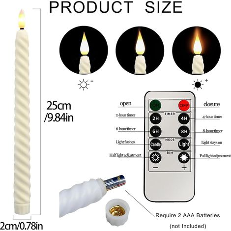 6 bougies LED décoratives avec télécommande et minuterie, 2x25CM. (1/4)