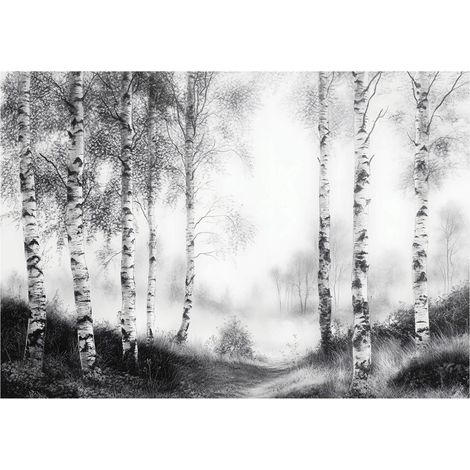 Papier peint avec arbre noir et blanc, décoration murale pour salle de bain – 200 x 140 cm papier peint intissé Wallarena (1/4)