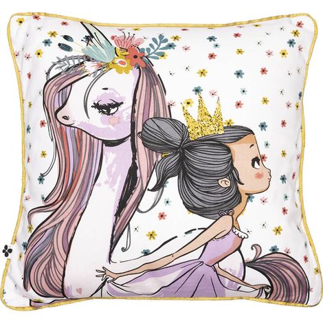 PHILIAS - Coussin Déhoussable 40x40cm Coton Motif Licorne (1/3)