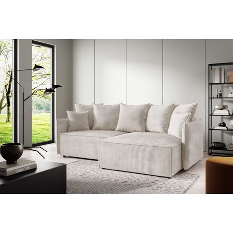 Ecksofa Schlafsofa Sofa MINEA in Stoff Poso Altweiß Ottomane Rechts (1/5)