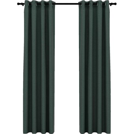 Linen-Look Blackout Curtains with Grommets 2pcs Green 140x225cm vidaXL