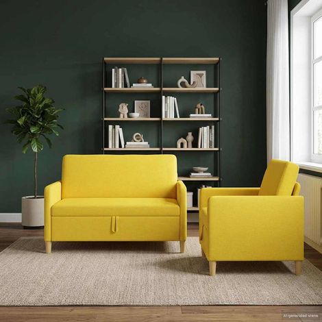 vidaXL Canapé avec rangement 2 pcs Jaune clair Polyester (1/5)