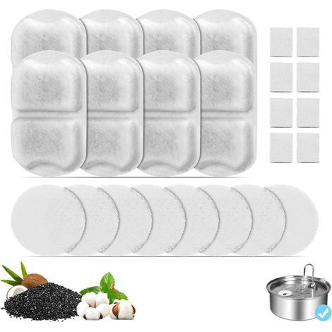 Lot de 8 filtres de fontaine de rechange pour distributeur d'eau de chien en acier inoxydable de 7 L/1,8 G, filtres de fontaine pour chat, filtre à eau triple filtration, filtres de rechange (1/5)