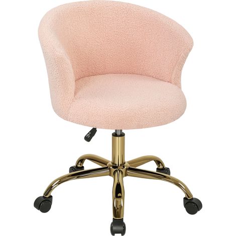 Chaise de bureau, fauteuil de bureau ergonomique réglable en hauteur, siège pivotante, piètement en acier, rose-Rose (1/5)