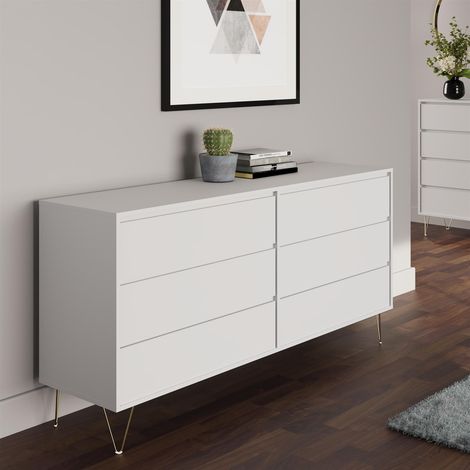 White 6 Drawer Chest With Gold Legs Modern Bedroom Storage Contemporary