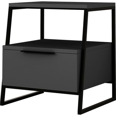Table de chevet moderne en aggloméré mélaminé avec tiroir Pal - Anthracite (1/7)